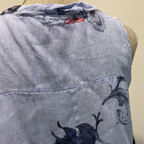 Made In Italy Linen Blue Floral Tank Top Size Medium - Picture 9 of 12